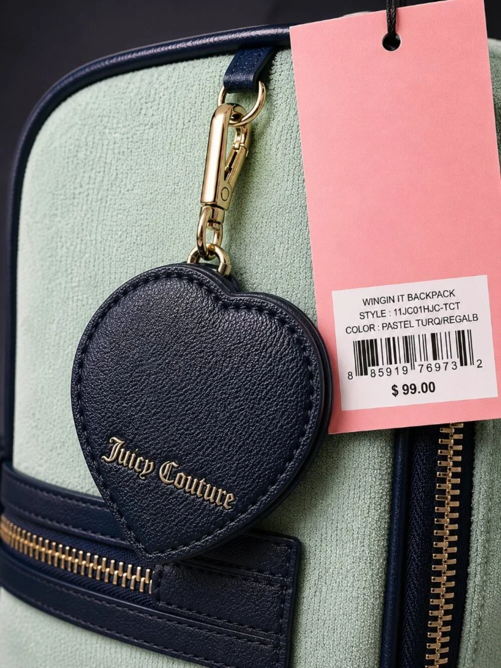 JUICY COUTURE Wingin It Crystal Mini Backpack & Heart Coin Pouch Wallet Key NWT